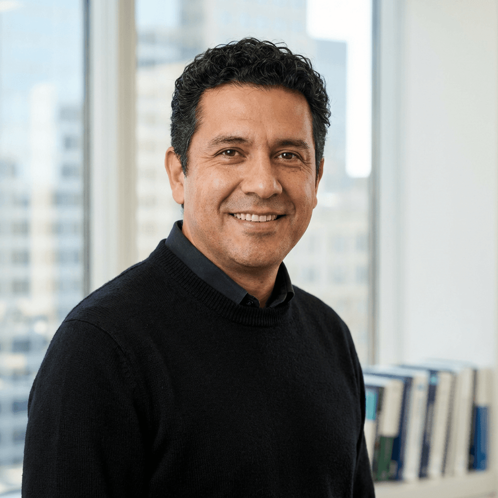 Male logistics coordinator in his late 30s, Hispanic, reliable professional look