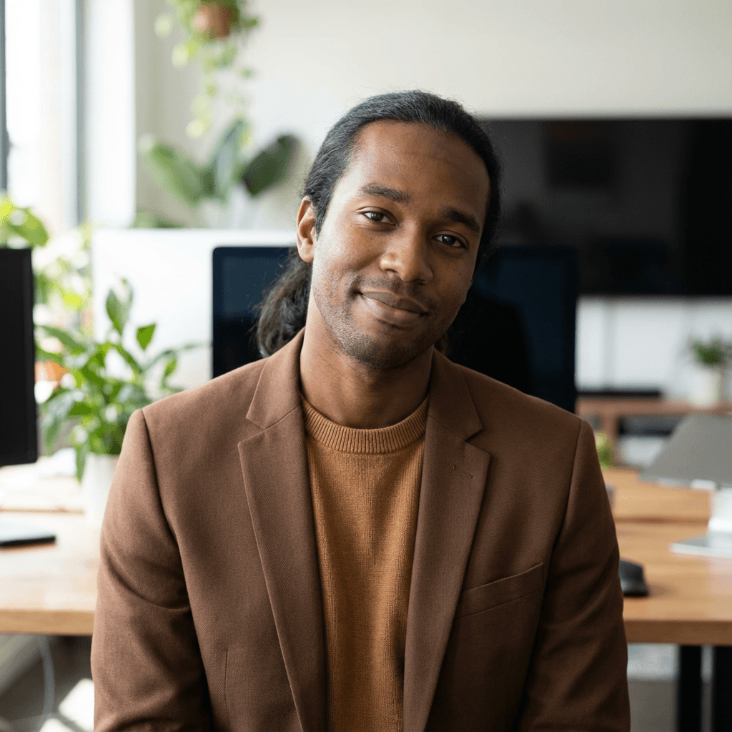 David Okafor, a Black man in his 30s, smiling softly