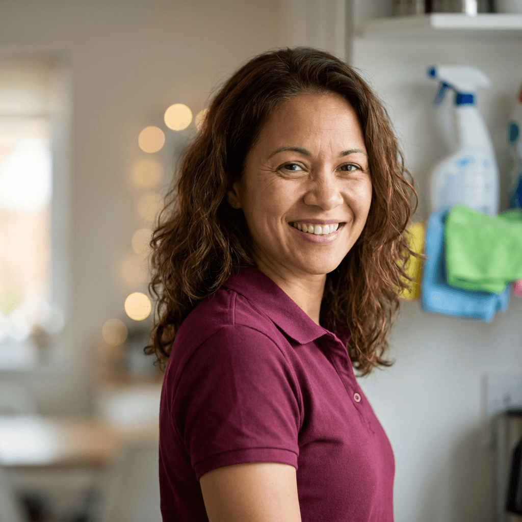 Linda Foster, a cheerful female customer in her mid 50s, smiling warmly